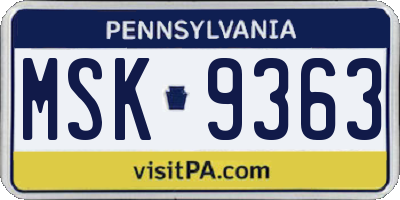 PA license plate MSK9363