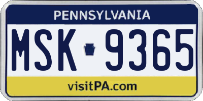 PA license plate MSK9365
