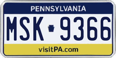 PA license plate MSK9366