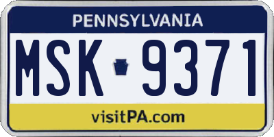PA license plate MSK9371
