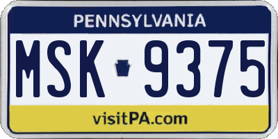 PA license plate MSK9375