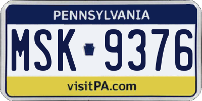 PA license plate MSK9376