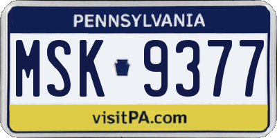 PA license plate MSK9377