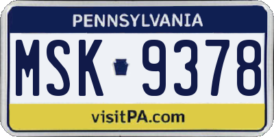 PA license plate MSK9378