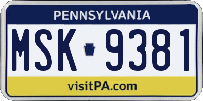 PA license plate MSK9381