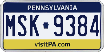 PA license plate MSK9384