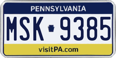 PA license plate MSK9385