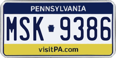 PA license plate MSK9386