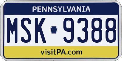 PA license plate MSK9388