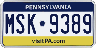 PA license plate MSK9389