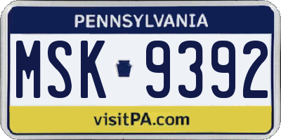 PA license plate MSK9392
