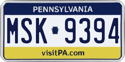 PA license plate MSK9394