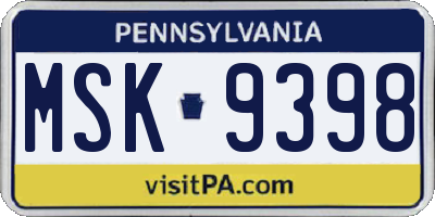 PA license plate MSK9398