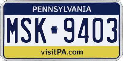 PA license plate MSK9403