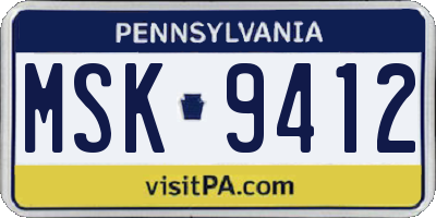 PA license plate MSK9412