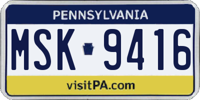 PA license plate MSK9416