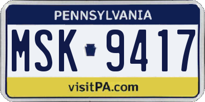 PA license plate MSK9417