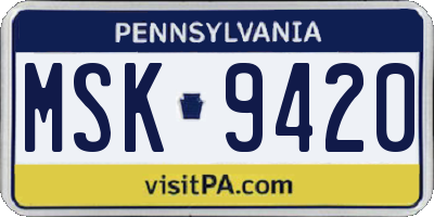 PA license plate MSK9420