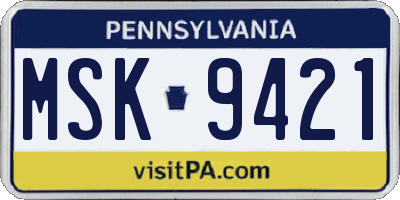 PA license plate MSK9421