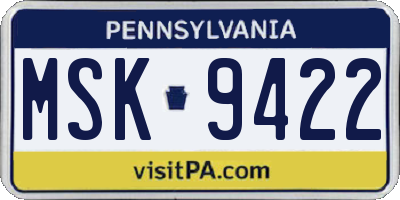 PA license plate MSK9422