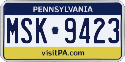PA license plate MSK9423