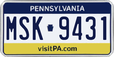 PA license plate MSK9431