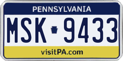 PA license plate MSK9433