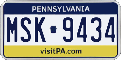 PA license plate MSK9434