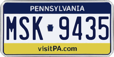 PA license plate MSK9435