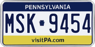 PA license plate MSK9454