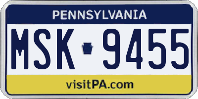 PA license plate MSK9455