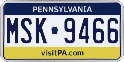 PA license plate MSK9466