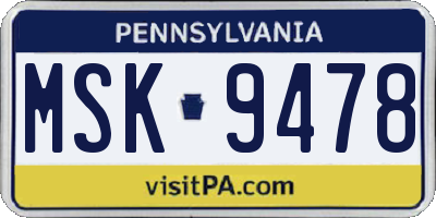 PA license plate MSK9478