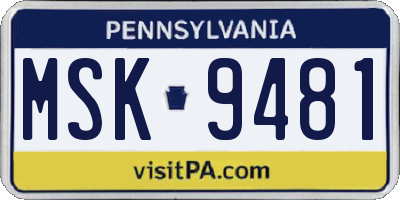 PA license plate MSK9481
