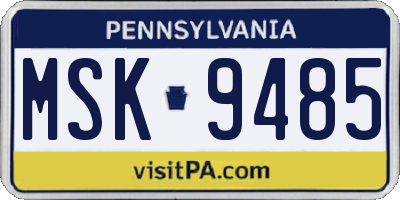 PA license plate MSK9485