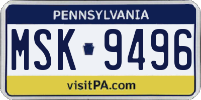 PA license plate MSK9496