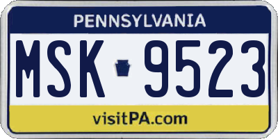 PA license plate MSK9523