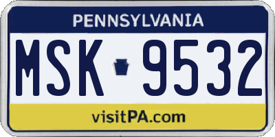 PA license plate MSK9532