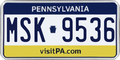 PA license plate MSK9536
