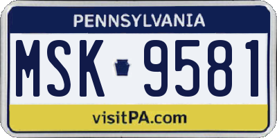 PA license plate MSK9581