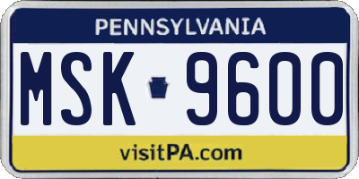 PA license plate MSK9600