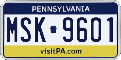 PA license plate MSK9601