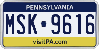 PA license plate MSK9616