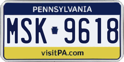 PA license plate MSK9618