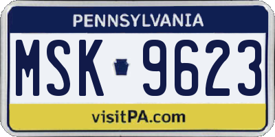PA license plate MSK9623