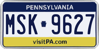 PA license plate MSK9627