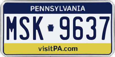 PA license plate MSK9637