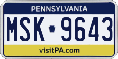 PA license plate MSK9643