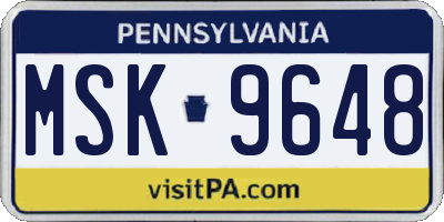 PA license plate MSK9648