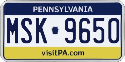 PA license plate MSK9650